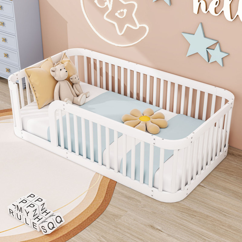 Lit simple en bois avec coins arrondis, Blanc