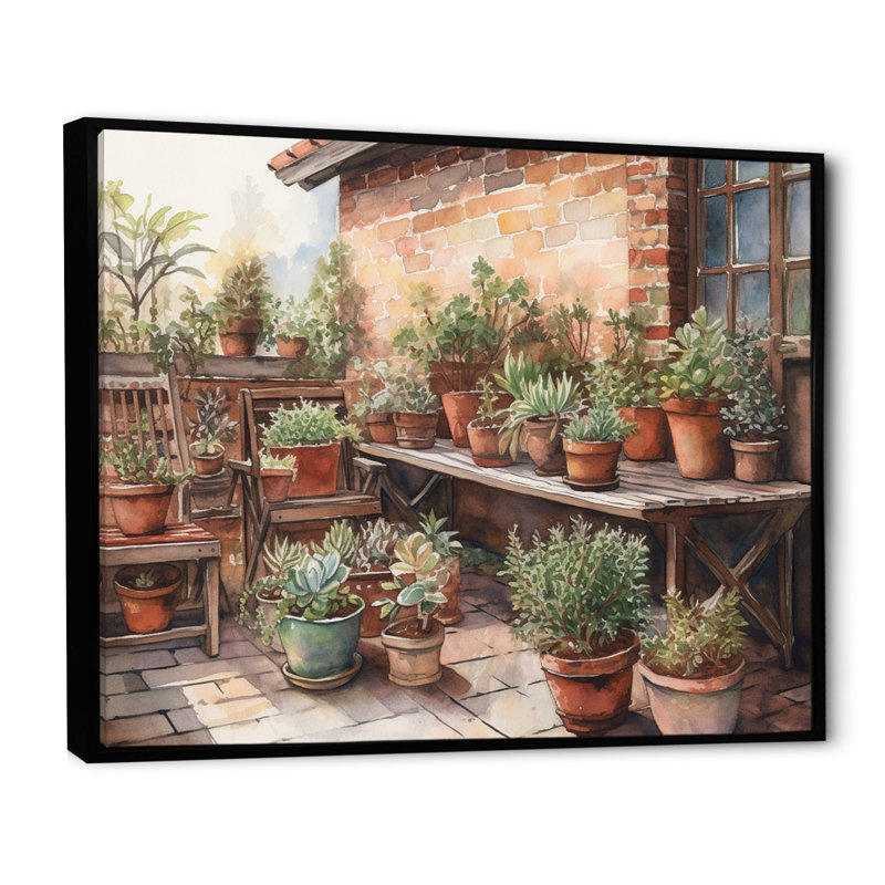 Rumjana Cottage Balcon Garden V sur toile, H 30 po x l 40 po x P 1,5 po, Cadre flottant noir