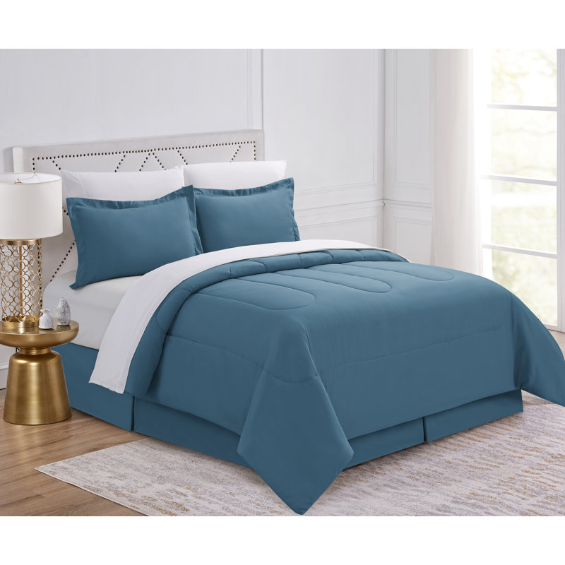 Ensemble de lit dans un sac léger - Basics by Wayfair ™, Bleu crépuscule, Édredon grand et 7 pièces supplémentaires