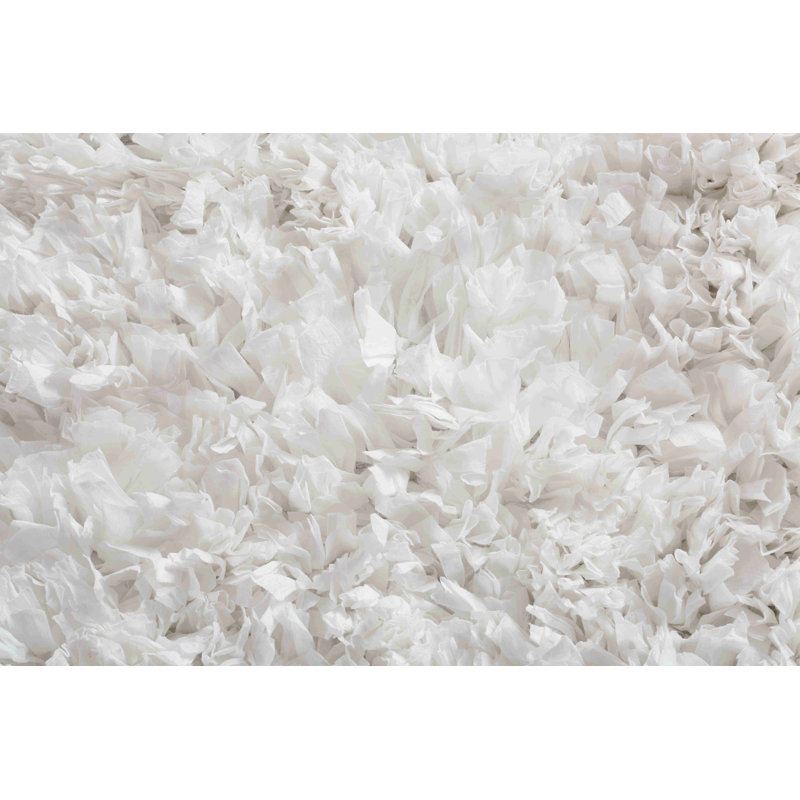 Tapis blanc en coton fait main poils longs Zalewski, 7 pi 3 po x 9 pi 3 po