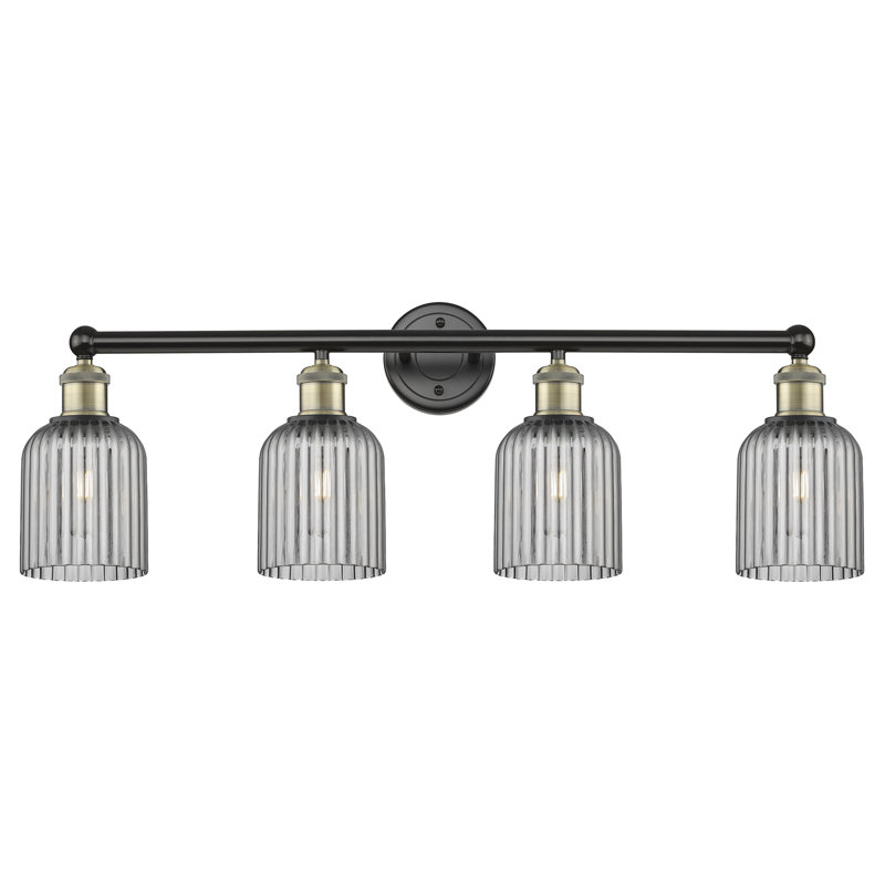 Éclairage pour meuble-lavabo à 4 lumières à intensité variable Fiennes Veil, Laiton antique noir, Gris fumée