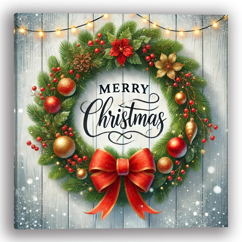 «Festive Holiday Wreath», impression sur toile, H 40 po x l 40 po x P 1,5 po