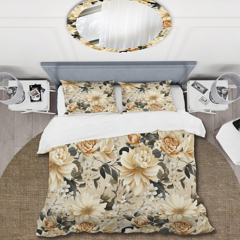 Ensemble de housse de couette Vintage Neutrals Mosaic Flowers II, Housse de couette pour grand lit et 2 taies décor