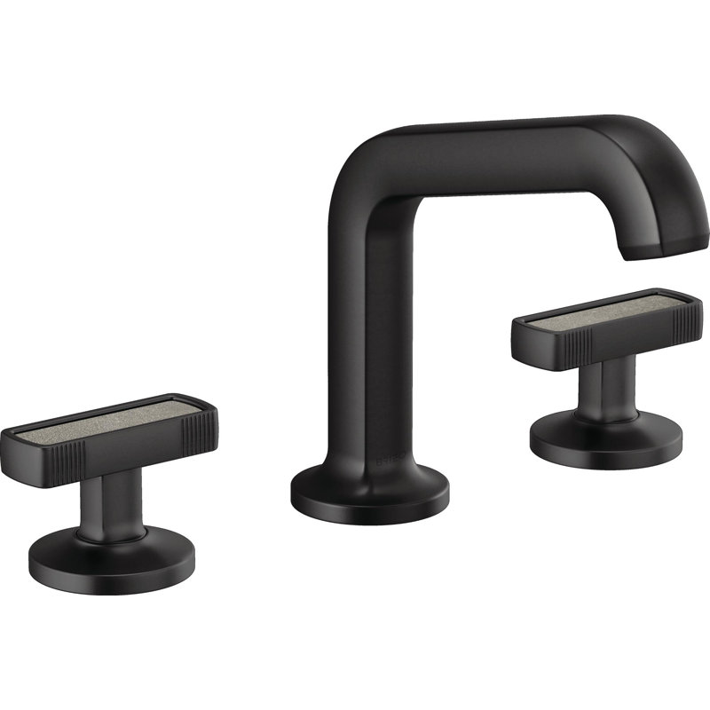 Kintsu® Widespread Lavatory Faucet with Angled Spout, Matte Black, Knob Handle with Concrete Inlay, 1.5 GPM