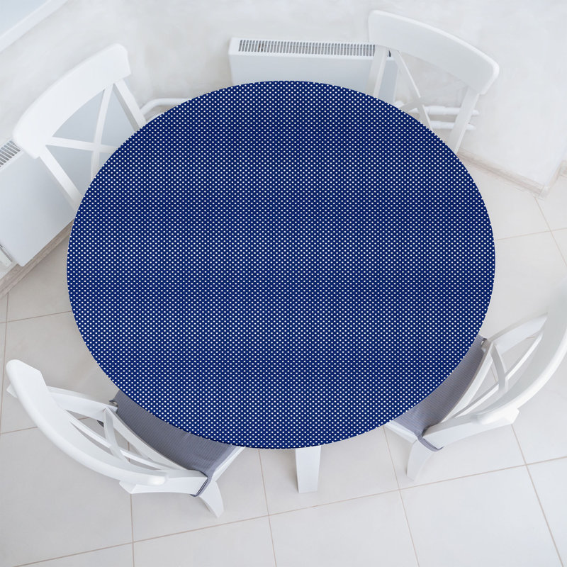 Ebern Designs Retro Fitted Round Tablecloth White and Indigo, 47.24" Round