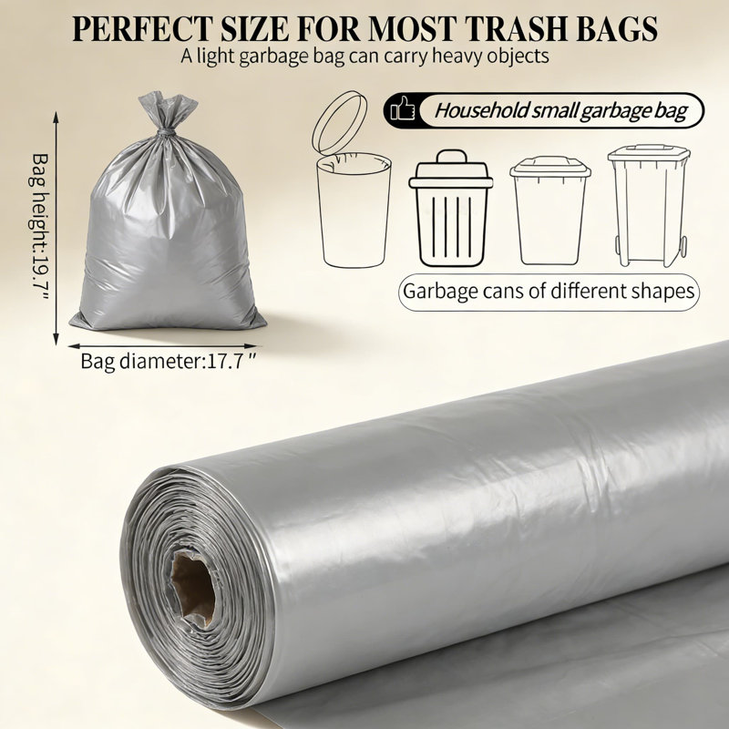 Petits sacs à ordures 4 gallons, 200 sacs - Sacs à ordures durables et résistants aux fuites, Argent argent