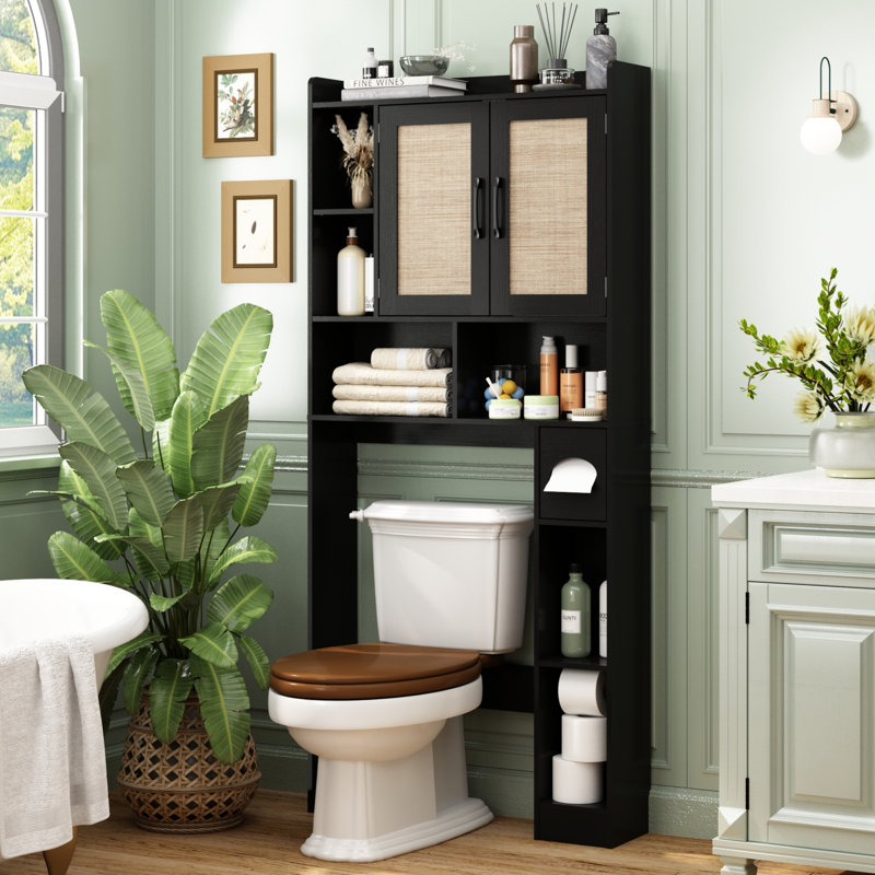 67'' Bathroom Over the Toilet Storage Cabinet with Tissue Box, Matte Black