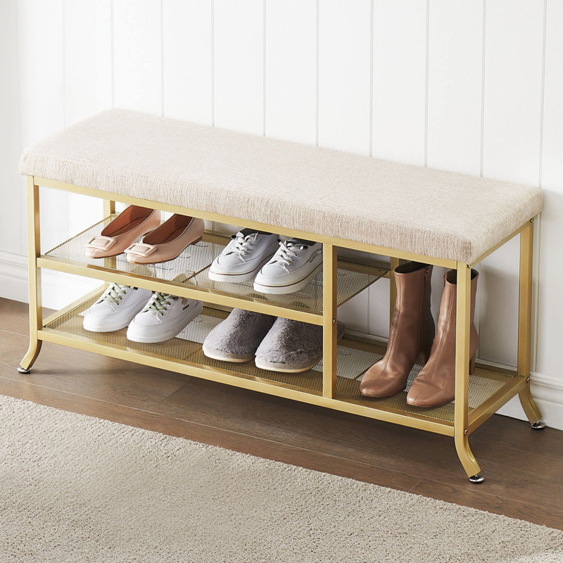 Richerd Shoe Storage Bench, Gold/Cream