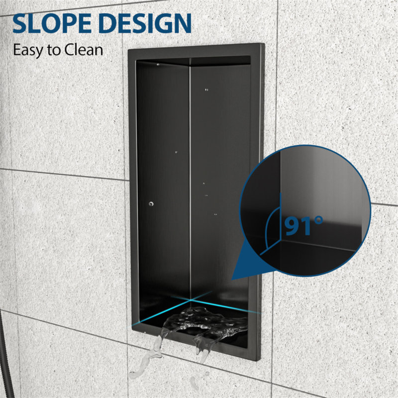 Niche de douche en acier inoxydable 13 po x 7 po, noir bronze, H 13 po x l 7 po x P 3,94 po, Bronze industriel-noir