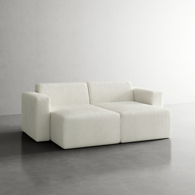Berlare 2 - Piece Upholstered Compression Beige Corduroy Modular Sectional Sofa – Fully Compressed, No Assembly Required