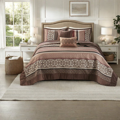 Ensemble de literie pour lit très grand réversible 5 pièces, maison traditionnelle jacquard