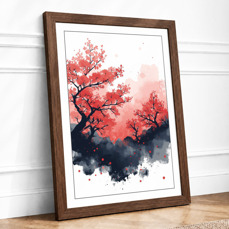 Blossoms In Mist Japandi - Print, A2 - 59.4 x 42.0 cm, Walnut