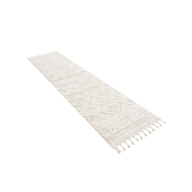 Jennylynn Geometric Machine Woven Polyester Area Rug in Ivory, Runner 2'7" x 10'