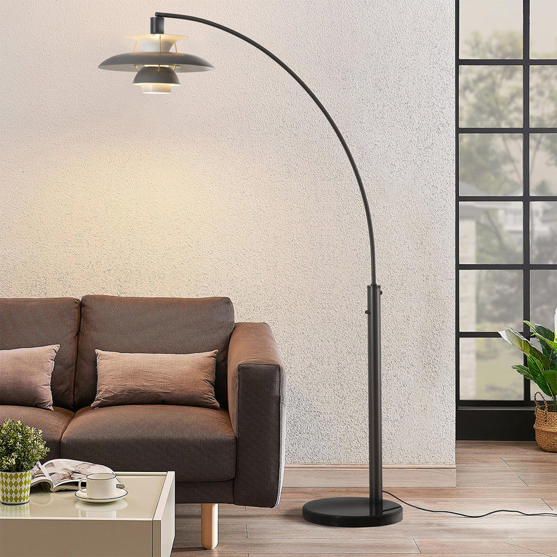 Palm Springs 1 Light Arc Floor Lamp - 87", Gunmetal & Gray tonal shades, Marble base, Dimmer Switch, Gunmetal/Gray