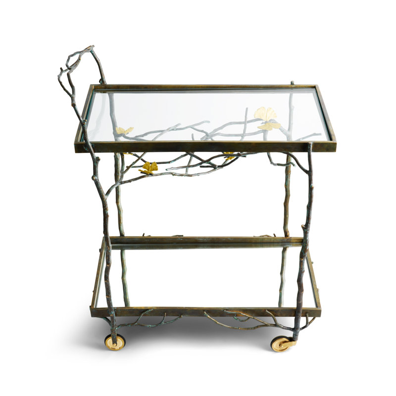 Butterfly Ginkgo Metal Bar Cart with Wheels