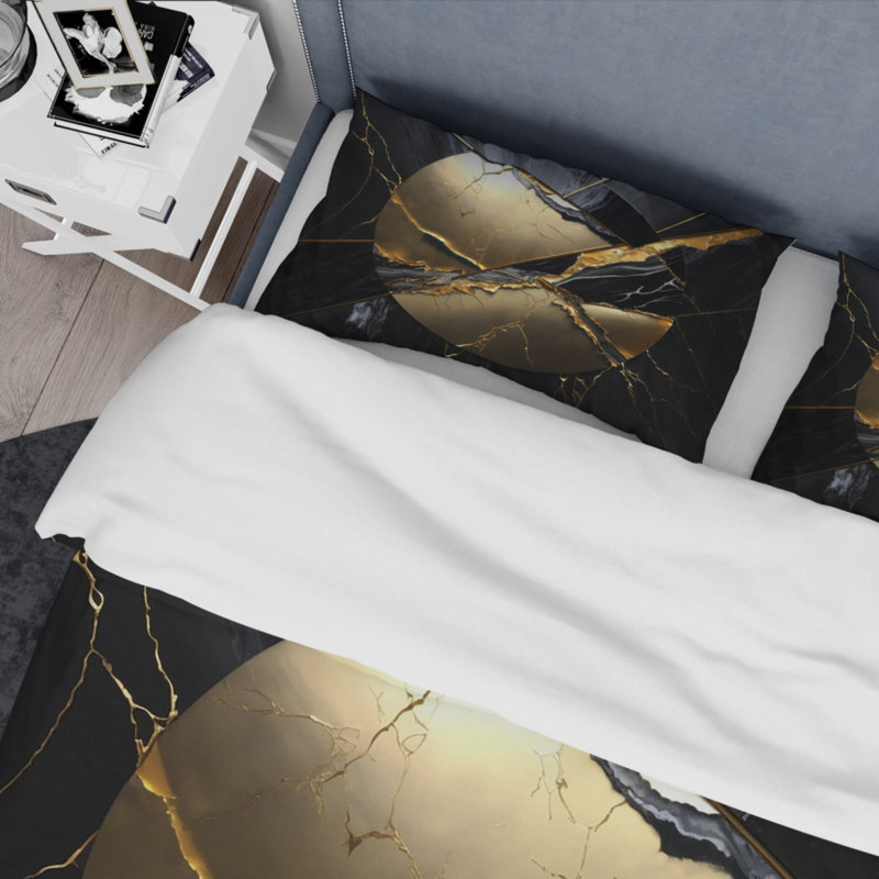 Abstract Geode Gold III - Ensemble de housse de couette moderne - Polyester en microfibre