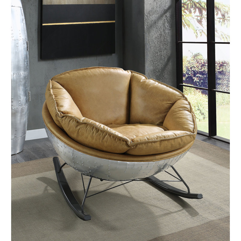 Chaise berçante en cuir fleur marocaine, luxueuse et confortable avec base en aluminium durable