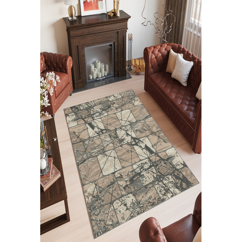 Elegant Polyester Area Rug, 4.6 x 7.2 ft | 100% Antibacterial, Eco-Friendly, Non-Slip PVC Dot Underside | Machine Washable, Digital Printed in Beige, Mink, Anthracite & Grey | Perfect for Living Room & Bedroom Décor