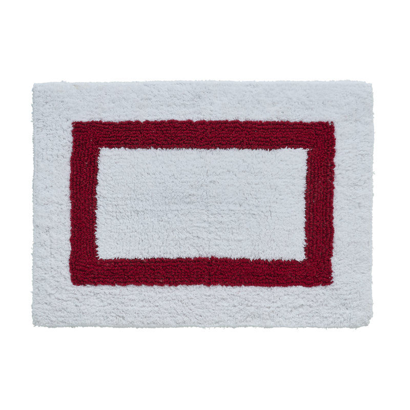 Atle Reversible Cotton Tufted Bath Rug Set, 3PC (17" x 24" | 20" x 20" | 21" x 34"), White/Red