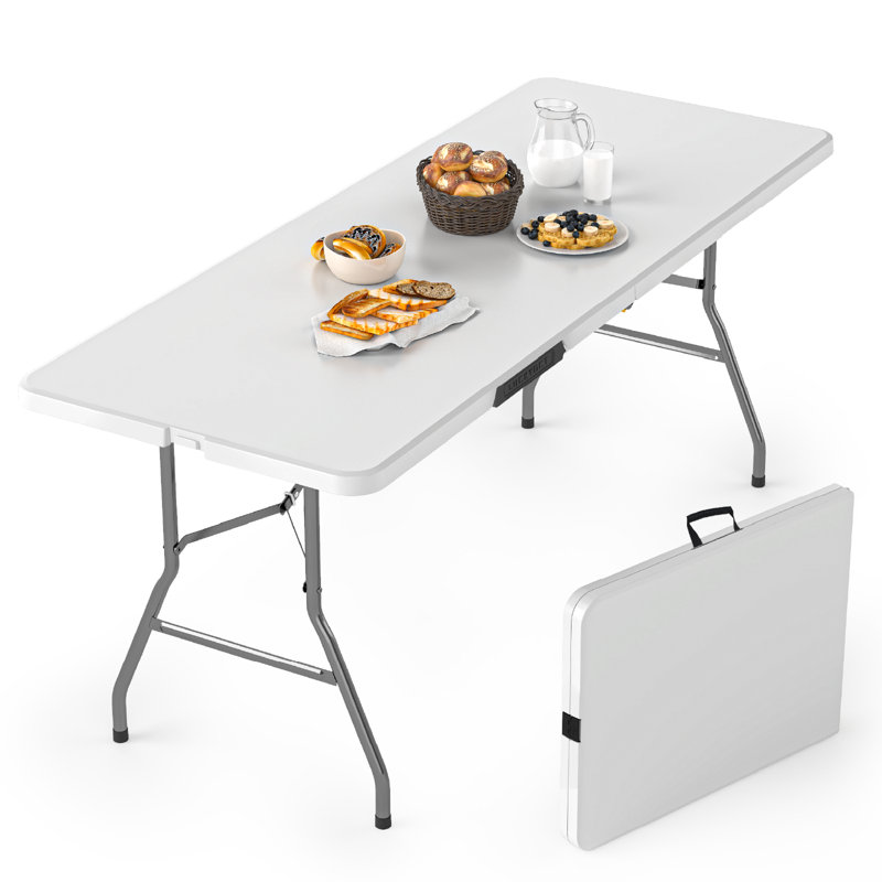 Table pliante en plastique de 1,83 m avec poignée, table de pique-nique portative pour l'extérieur et l'intérieur, blanche