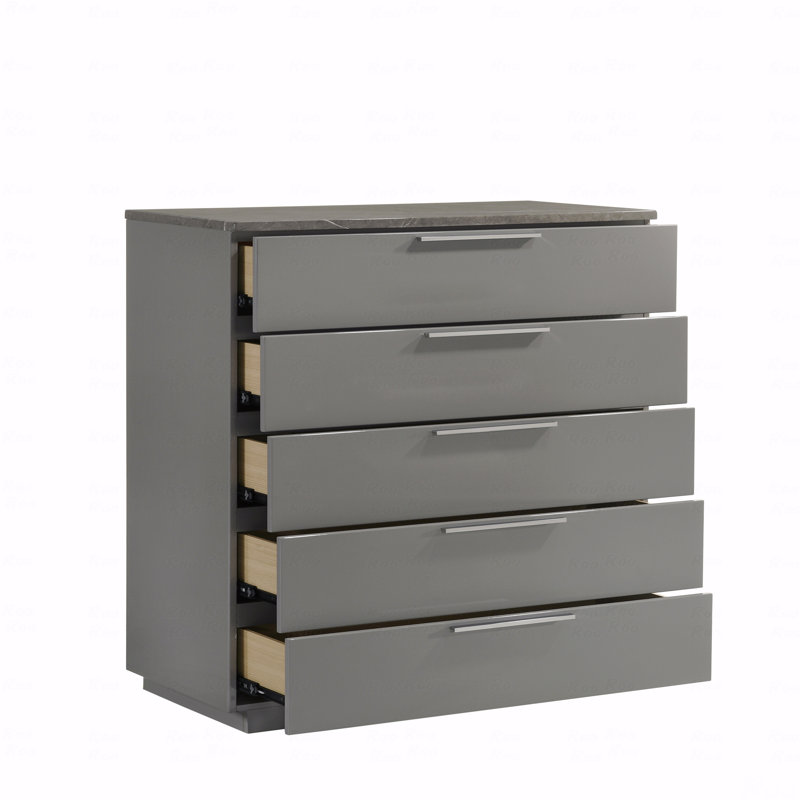 Commode - finition bicolore très brillante en marbre et laque avec tiroirs spacieux et pieds en métal