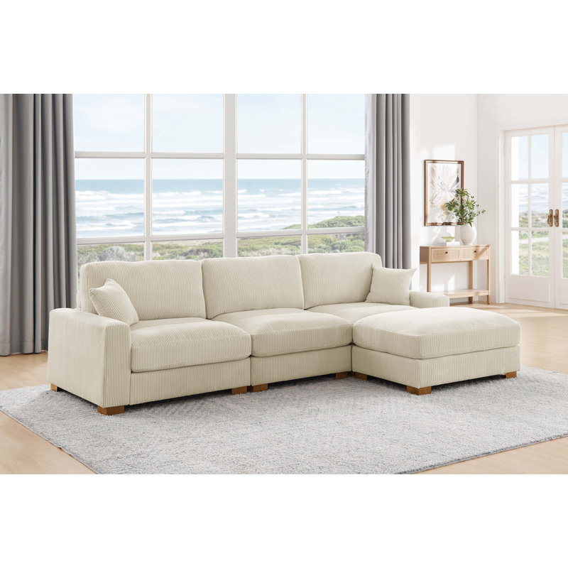 4-Pieces Modular Sofa With Ottoman, Cream