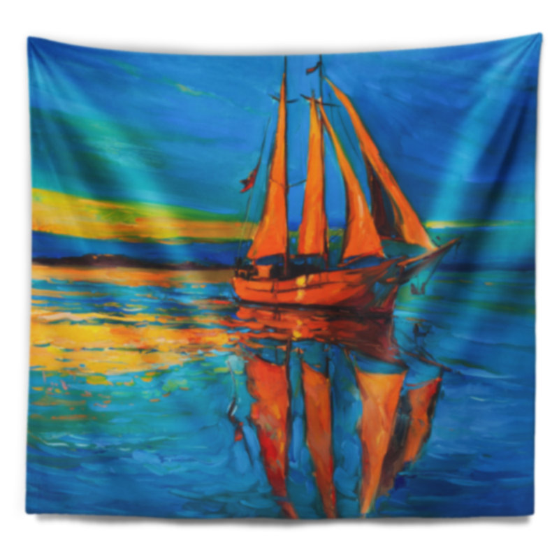 Seascape brown tapisserie de bateau à voile, H 50 po x l 60 po