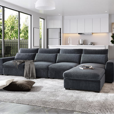 Slanted L-Shape Sectional With Reversible Chaise - Dark Gray Chenille Tilted Functional