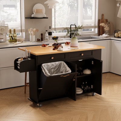 Rolling Kitchen Island With Trash Can Storage, Kitchen Island