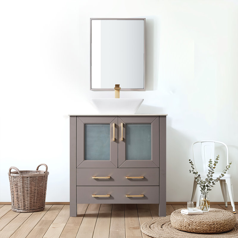 30'' Grey Modern Free-Standing Single Bathroom Vanity Set, Gray