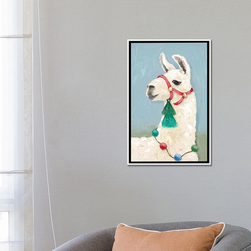 «Painted Llama I» par Jade Reynolds - reproduction, H 26 po x l 18 po x 1,5 po, Toile blanche encadrée, Aucun mat