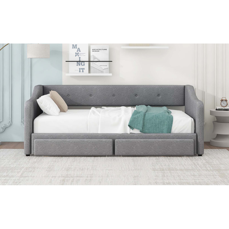 Twin XL To King Size Upholstered Daybed With 2 Drawers