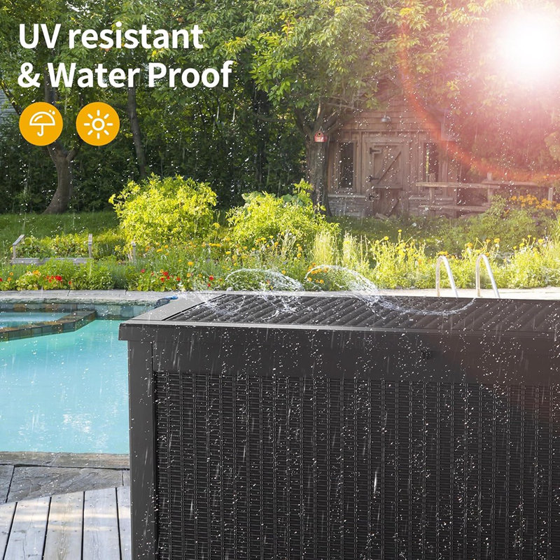 Très grand bac de rangement extérieur en résine de 320 gallons - coffre de terrasse imperméable et verrouillable pour patio, jardin et piscine, noir de jais, résistant aux rayons UV