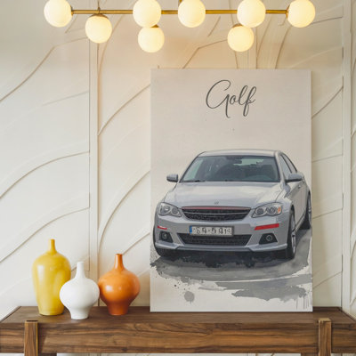 Volkswagen Golf Gti Watercolor Iconic Sports Car Art Canvas Wall Art Ready To Hang Gallery Wrapped Home Decor Modern Design Premium Quality