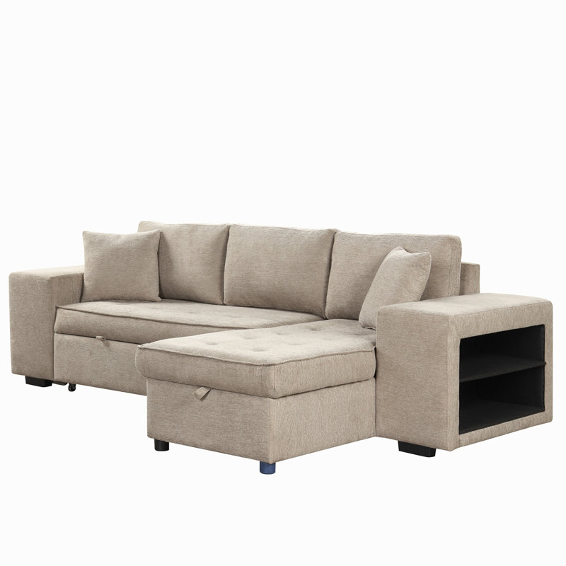 Canapé-lit modulaire en L de 104,4 po avec méridienne avec rangement et 2 tabourets Julide, Chenille crème