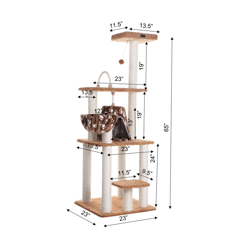 Beige and Brown Sisal Carpet Cat Tree Tower
