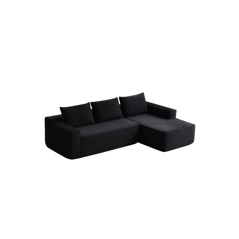 Canapés modulaires noirs spacieux, velours côtelé moelleux, design moderne, confort à la maison