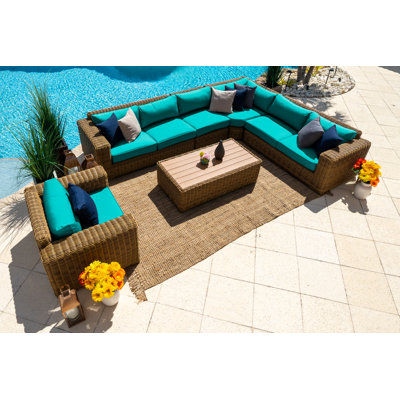 Malmo Collection In Natural 6 - Person Modular Patio Conversation Set with Sunbrella® Cushions