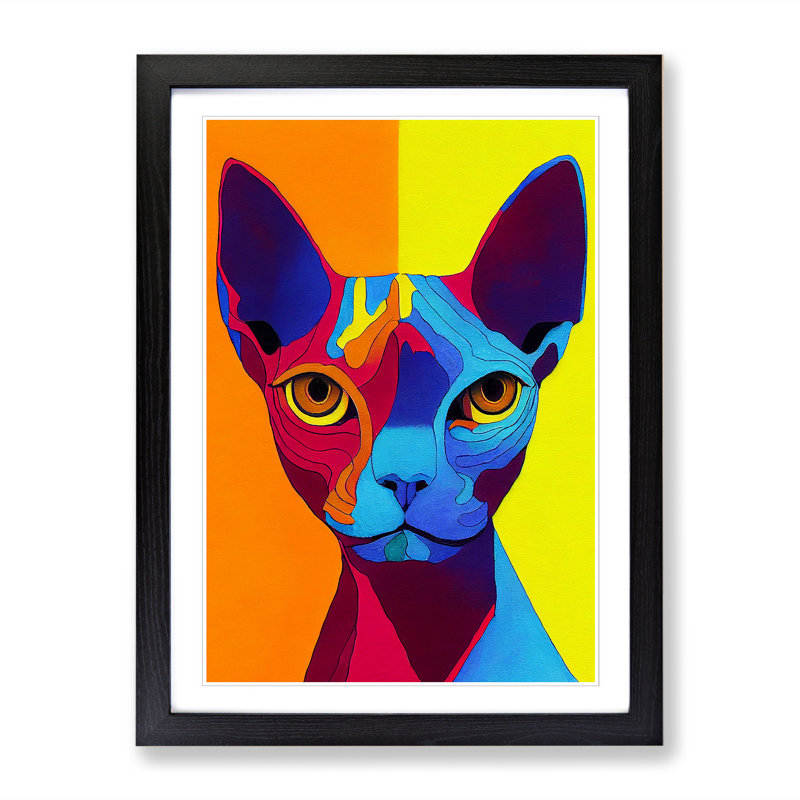 Sphynx Cat Crayon Art - Single Picture Frame Painting, 64cm H x 46cm W x 2cm D, Oak