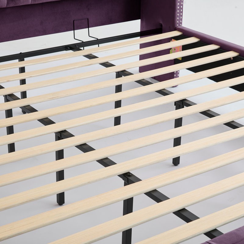 Velora Velvet Upholstered Wingback Platform Bed, Purple