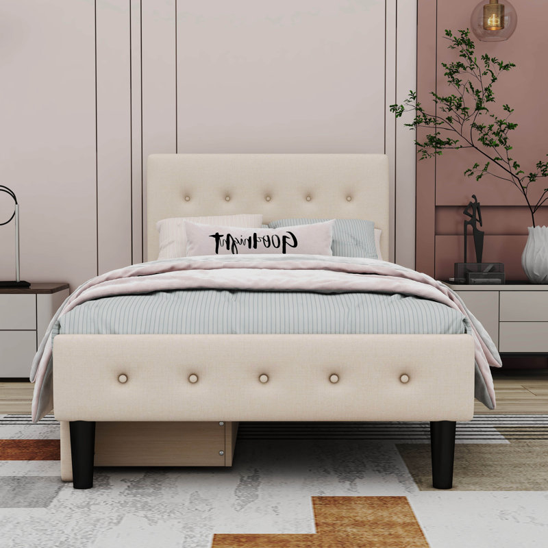 Upholstered Bed, Beige