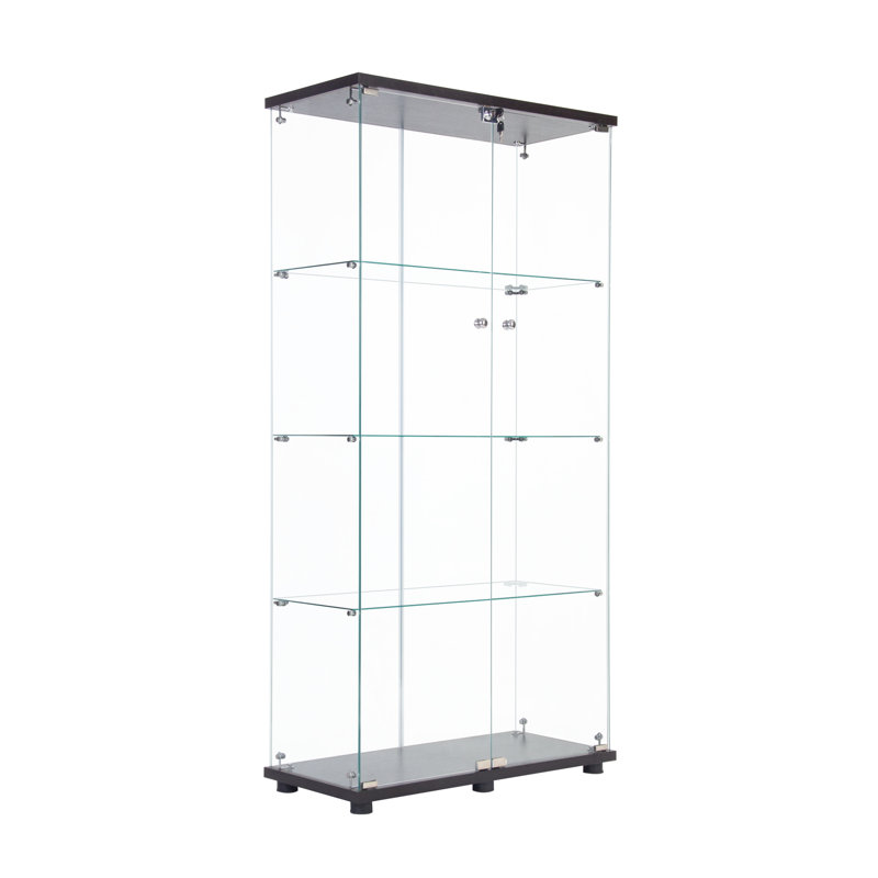 Vitrine à deux portes avec 4 tablettes, finition noire, verre trempé de 5 mm, coffre pour curiosités et armoire à 4 tablettes à installation simple