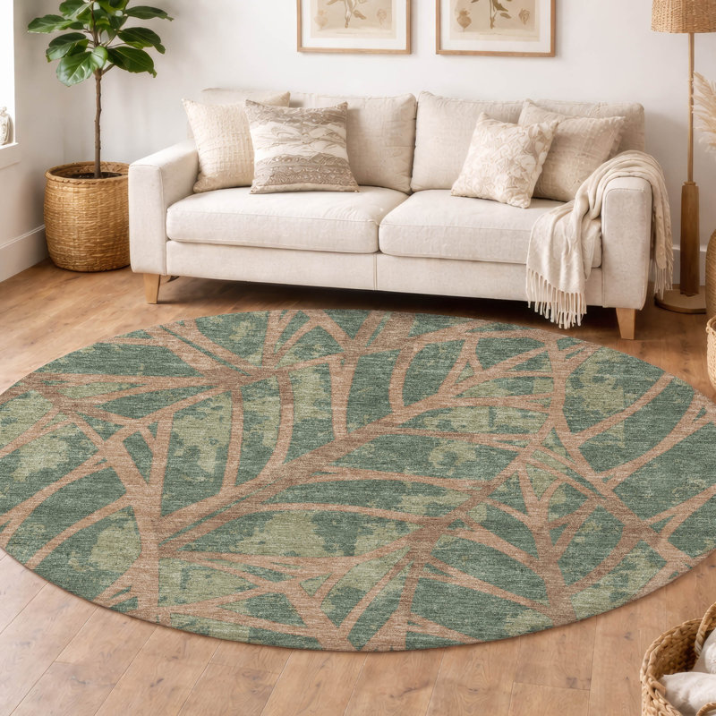 Machine Washable Indoor/Outdoor Chantille ACN2866 Botanical Rug, Basil, 8' Round