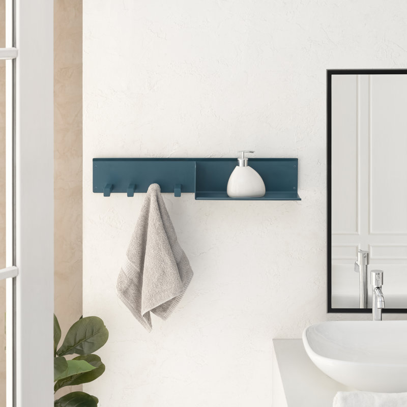 Ackworth Iron Wall Mounted 5 Hooks with Shelf, Blue