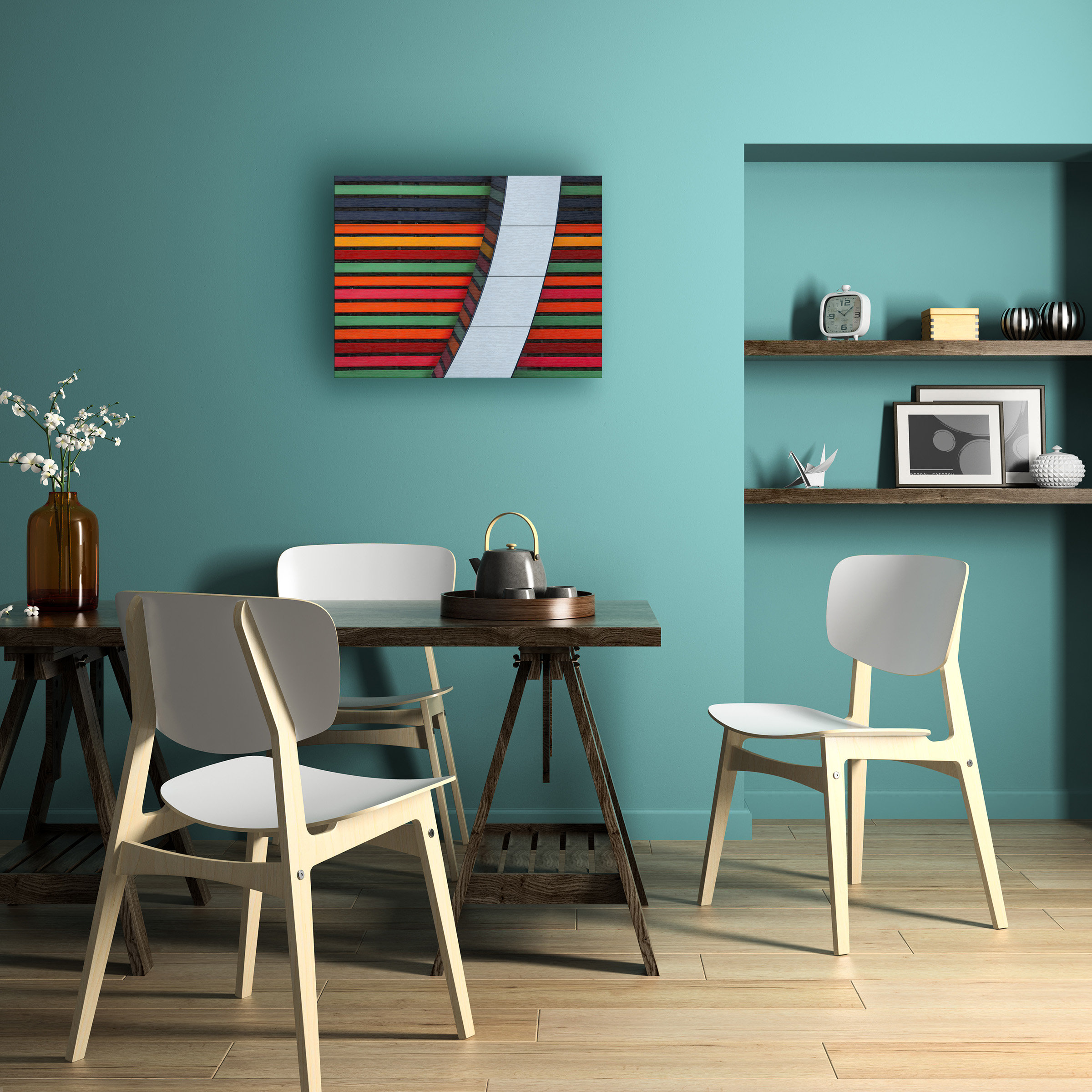 Ebern Designs Anna Niemiec Rainbow Geometry Design Wood Slat Art | Wayfair