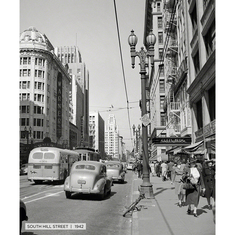 South Hill Street, historique de Los Angeles - reproduction de photo sur toile tendue, H 24 po x l 20 po x 1,5 po