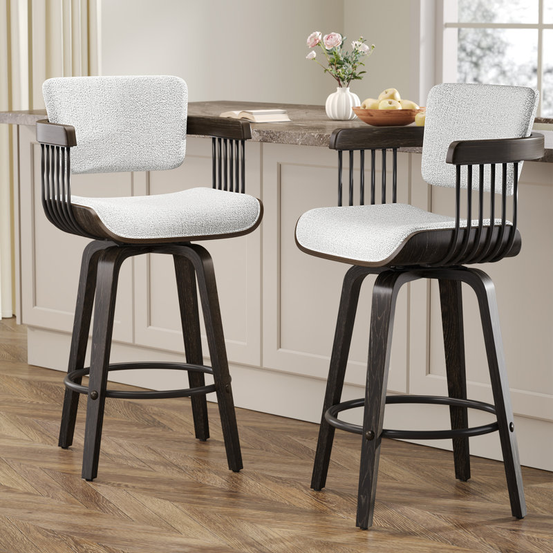 Modern 26"  Swivel Upholstered Counter & Bar Height Stool (Set Of 2) With Adjustable Levelers For Kitchen Island & Home Bar