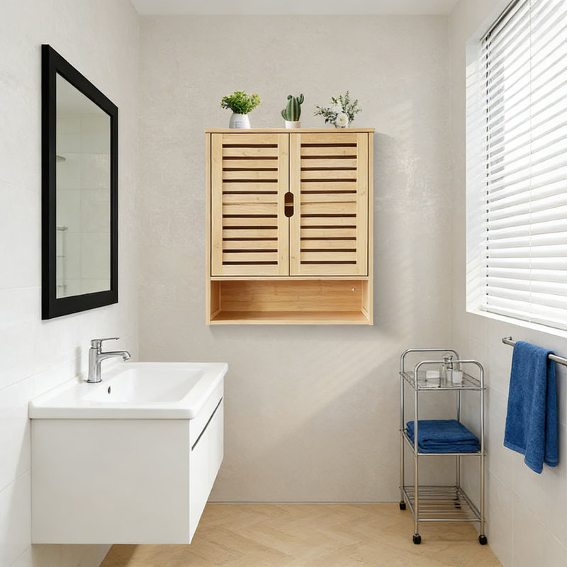 Armoire à pharmacie murale en bambou avec tablette réglable - Organisateur de rangement de salle de bain à fermeture silencieuse pour salle de bain, salon, bureau