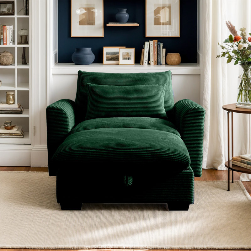 Fauteuil et repose-pieds de 51 po de largeur, Velours côtelé vert