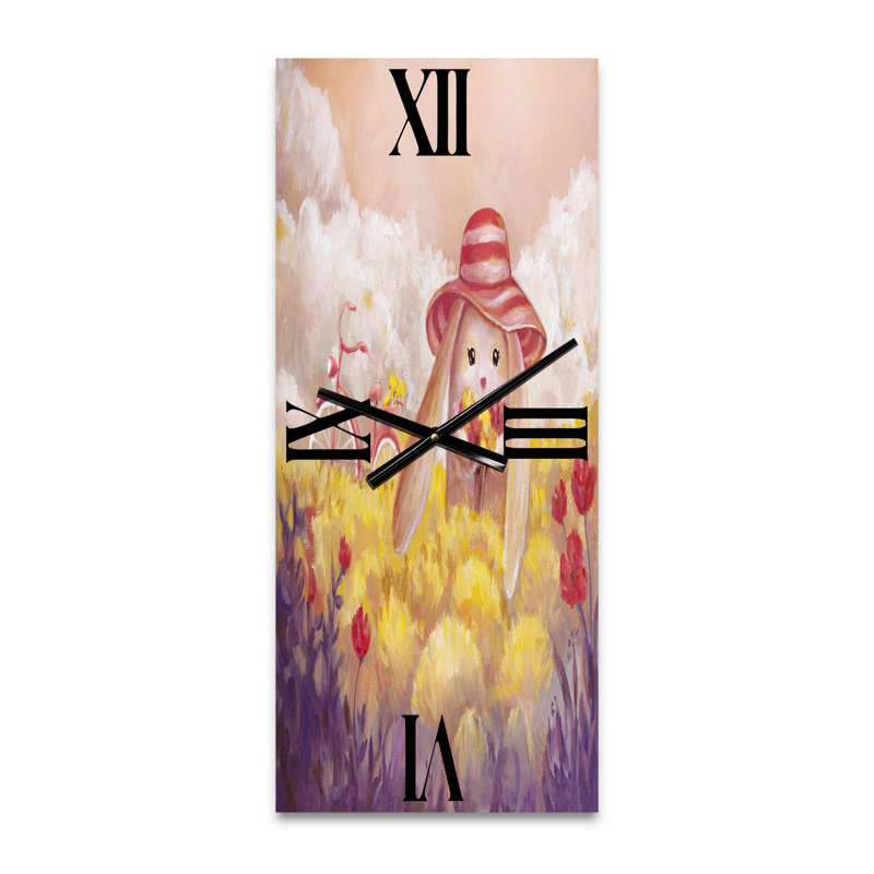 Horloge murale petit lapin avec fleurs, Grand